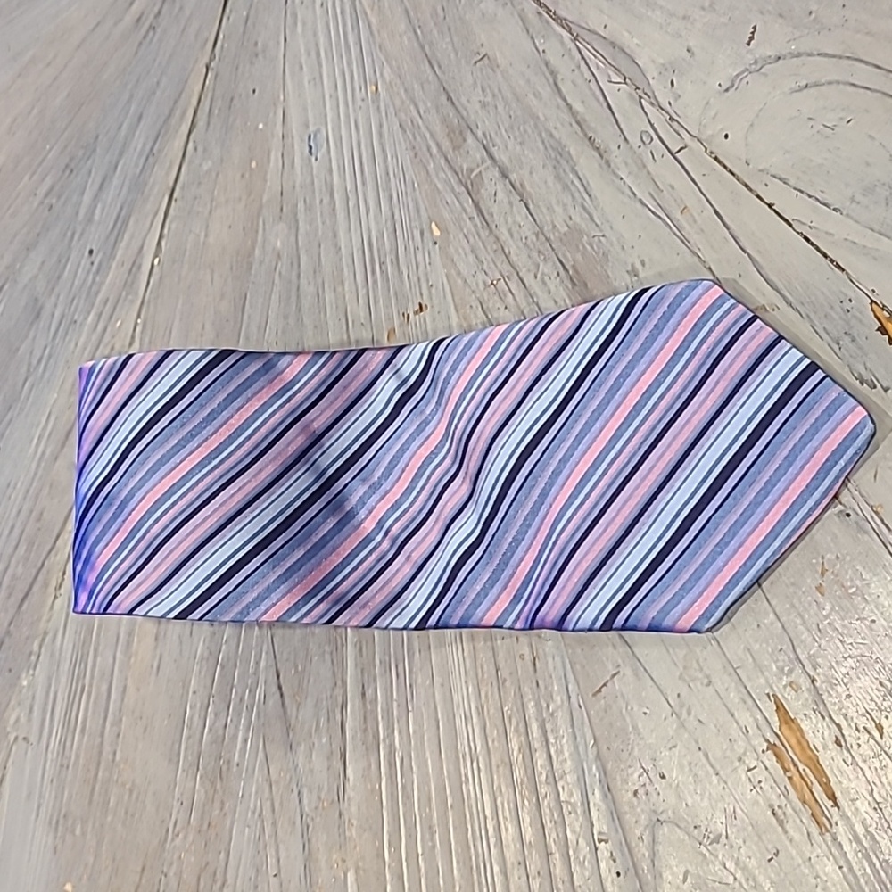 Ted Baker 100% silk hand tailored striped tie blue/pink